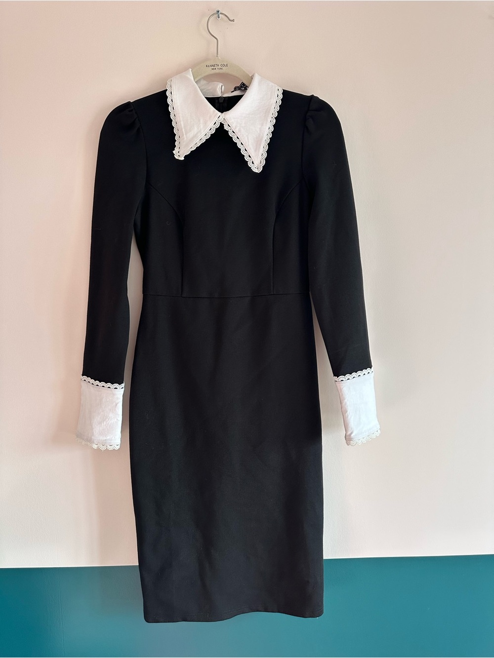 Katacomb Black Long-Sleeve Dress with White Collar and Cuffs - Medium